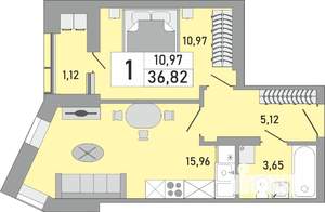 1-к квартира, строящийся дом, 37м2, 16/24 этаж