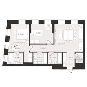 2-к квартира, строящийся дом, 72м2, 9/24 этаж
