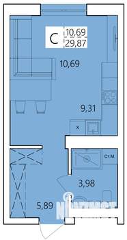 Студия квартира, строящийся дом, 30м2, 13/25 этаж