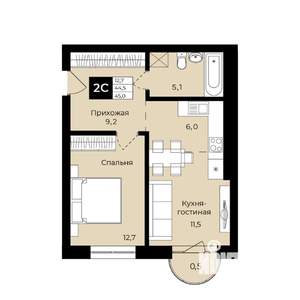 1-к квартира, вторичка, 45м2, 16/25 этаж