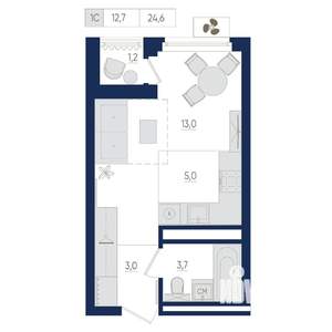 1-к квартира, вторичка, 25м2, 21/22 этаж