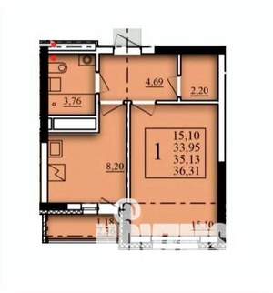 1-к квартира, вторичка, 35м2, 15/21 этаж