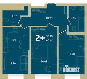2-к квартира, строящийся дом, 67м2, 14/32 этаж
