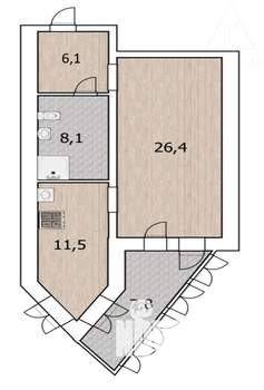 1-к квартира, вторичка, 60м2, 8/10 этаж