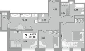 3-к квартира, вторичка, 87м2, 24/24 этаж
