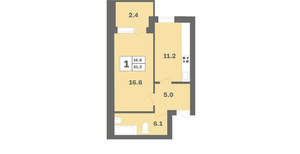1-к квартира, вторичка, 41м2, 9/12 этаж