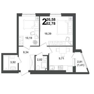2-к квартира, вторичка, 53м2, 9/21 этаж