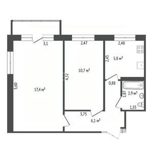 2-к квартира, вторичка, 45м2, 5/5 этаж