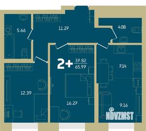 2-к квартира, строящийся дом, 66м2, 6/32 этаж