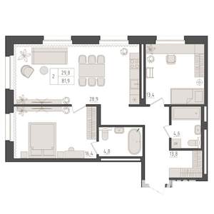 2-к квартира, вторичка, 82м2, 4/18 этаж