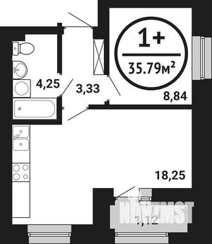 1-к квартира, вторичка, 36м2, 4/8 этаж