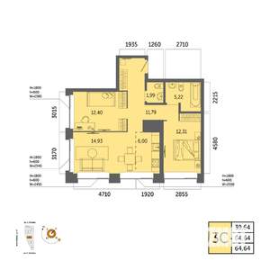 3-к квартира, вторичка, 65м2, 30/32 этаж