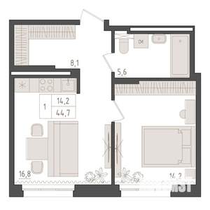 1-к квартира, вторичка, 45м2, 2/23 этаж
