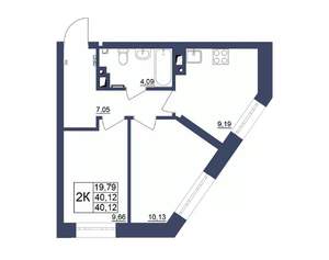 2-к квартира, строящийся дом, 40м2, 8/34 этаж