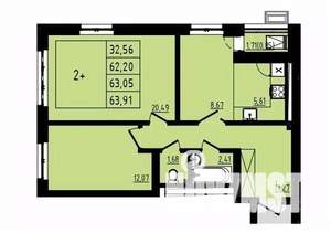 2-к квартира, вторичка, 63м2, 13/25 этаж