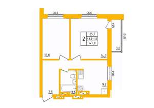2-к квартира, строящийся дом, 48м2, 18/27 этаж