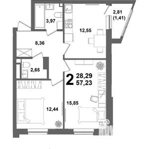 2-к квартира, вторичка, 57м2, 10/21 этаж