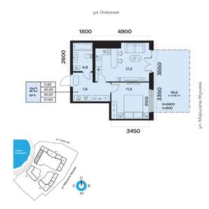 2-к квартира, вторичка, 46м2, 2/32 этаж