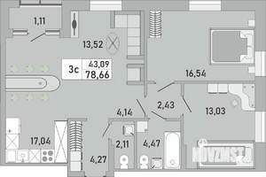 3-к квартира, строящийся дом, 79м2, 3/24 этаж