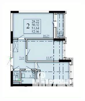 2-к квартира, строящийся дом, 52м2, 15/25 этаж