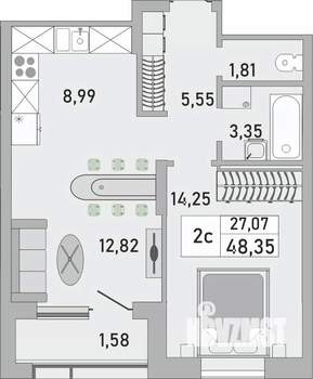 2-к квартира, вторичка, 48м2, 21/24 этаж