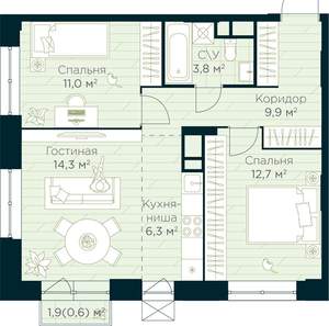 2-к квартира, вторичка, 59м2, 10/30 этаж