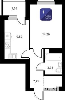 1-к квартира, вторичка, 37м2, 16/25 этаж