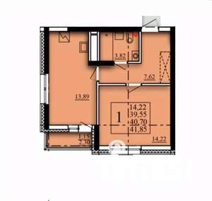 1-к квартира, вторичка, 41м2, 17/21 этаж