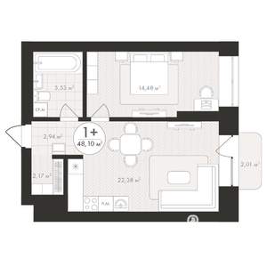 1-к квартира, строящийся дом, 48м2, 5/24 этаж