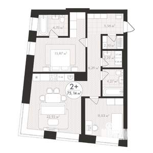 2-к квартира, строящийся дом, 75м2, 5/24 этаж