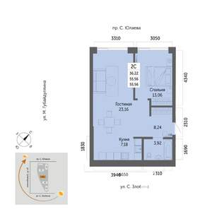 2-к квартира, вторичка, 56м2, 22/32 этаж
