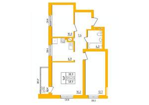 3-к квартира, строящийся дом, 59м2, 8/27 этаж