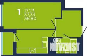1-к квартира, строящийся дом, 38м2, 23/25 этаж