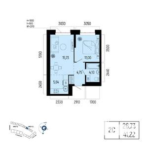 2-к квартира, вторичка, 41м2, 2/13 этаж