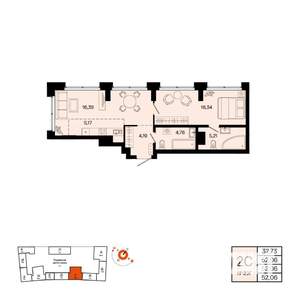 2-к квартира, вторичка, 52м2, 7/31 этаж