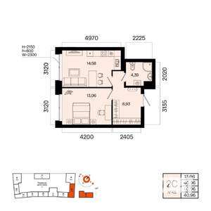 2-к квартира, вторичка, 41м2, 2/9 этаж