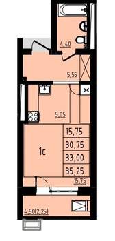 Студия квартира, строящийся дом, 33м2, 3/25 этаж