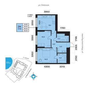2-к квартира, вторичка, 56м2, 4/32 этаж