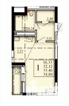 1-к квартира, строящийся дом, 33м2, 17/25 этаж