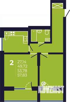 2-к квартира, строящийся дом, 54м2, 11/25 этаж