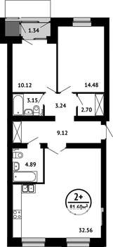 2-к квартира, вторичка, 82м2, 1/8 этаж