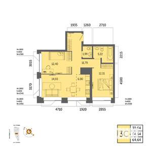 3-к квартира, вторичка, 65м2, 28/32 этаж