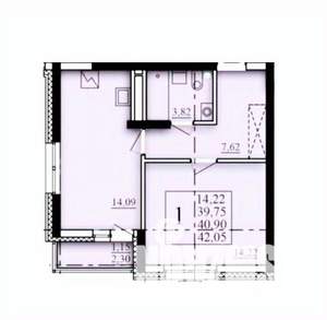 1-к квартира, строящийся дом, 41м2, 9/25 этаж