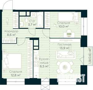 2-к квартира, вторичка, 56м2, 15/30 этаж