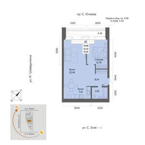 2-к квартира, вторичка, 56м2, 9/32 этаж