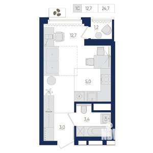 1-к квартира, вторичка, 25м2, 4/22 этаж