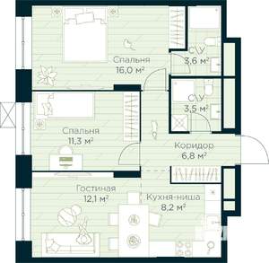 2-к квартира, строящийся дом, 62м2, 13/30 этаж
