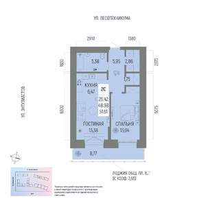 2-к квартира, вторичка, 52м2, 2/22 этаж