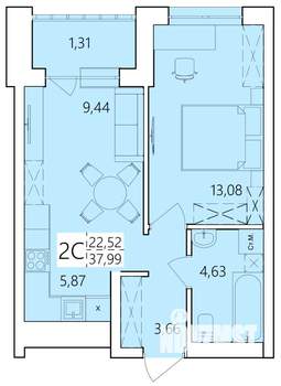 2-к квартира, строящийся дом, 38м2, 25/25 этаж