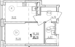 1-к квартира, строящийся дом, 36м2, 24/28 этаж